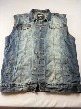Nostic 3X Denim Vest Plus Size Faded Trucker Biker Grunge Jean Jacket